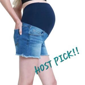 Over the Bump Cutoff Denim Maternity Shorts